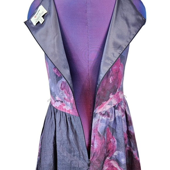 Lela‎ Rose & Target Purple Watercolor Floral Silk Blend Midi Dress Size 12 C102 - Picture 6 of 11